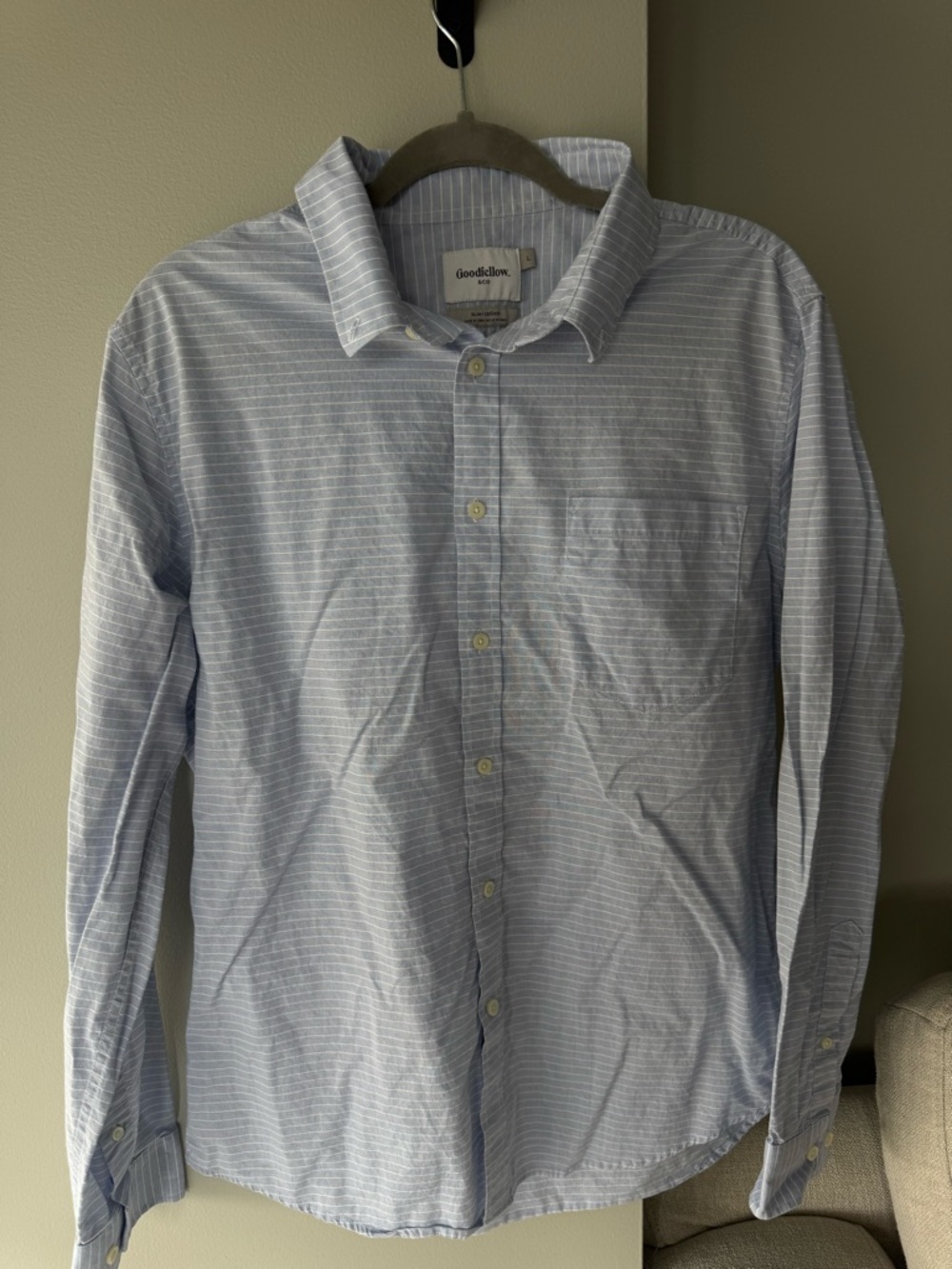 Goodfellow & Co Light Blue and White Striped Men’s Button-Down Shirt